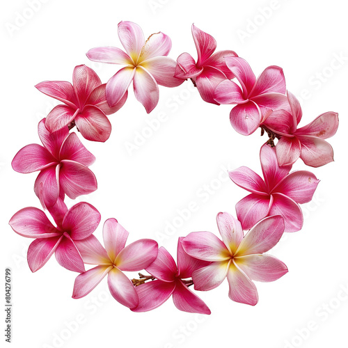 Hawaii garland of pink Frangipani flowers isolated on white or transparent background
