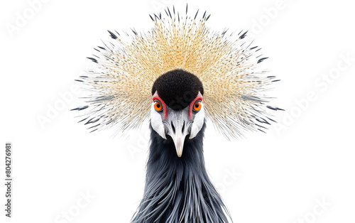 Grey crowned crane Portrait of crowned crane. Sket isolated on white or transparent background photo