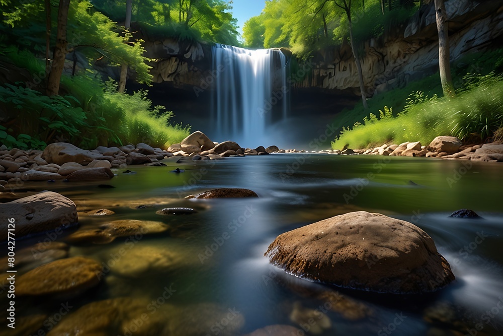 Fototapeta premium waterfall in the forest Nature's Masterpiece Breathtaking Landscape 