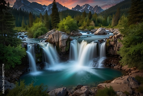 waterfall in the mountains Nature's Masterpiece Breathtaking Landscape 