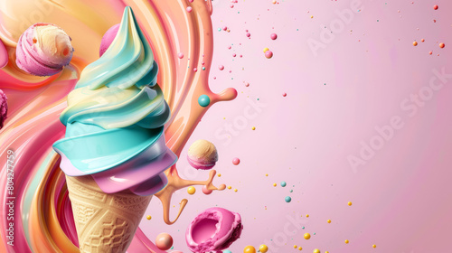 pink ice cream cone banner  300 Dpi  summer dessert
