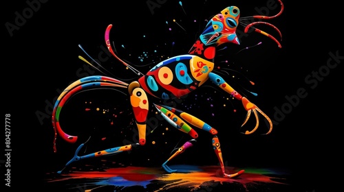 Colorful Abstract Illustration of Kokopelli on a Black Background