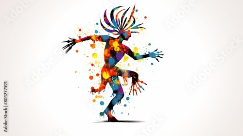 Colorful Abstract Illustration of Kokopelli on a White Background