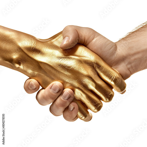 Golden hand and human hand shaking or touching tog isolated on white or transparent background photo