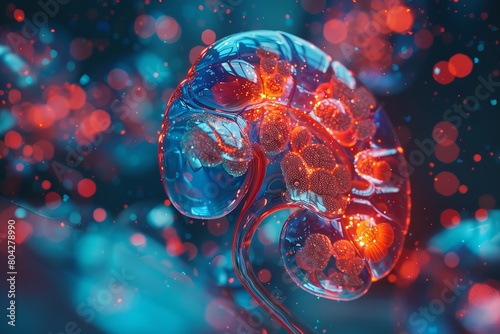 Background of human kidney cross section in science. Generative Ai photo