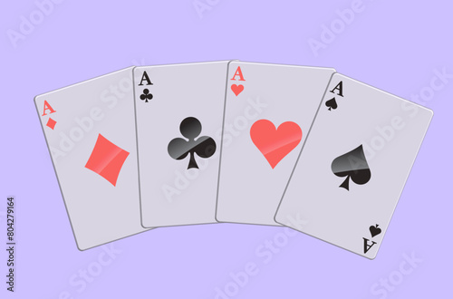 3d four Aces Playing Cards. Playing cards, chips fly. The concept of winning or gambling. Poker and card games. Vector 3d illustration