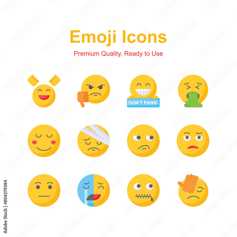 Cute emoji expressions, emoticons icons set
