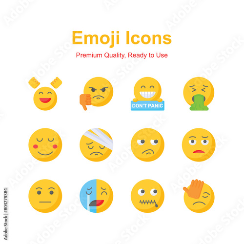 Cute emoji expressions, emoticons icons set