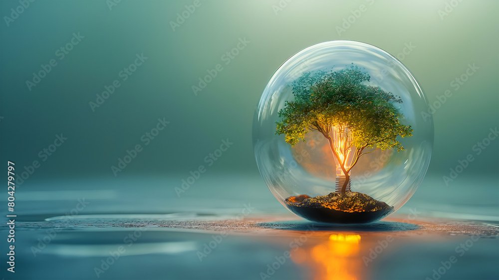 In an incandescent lamp in the shape of a large round ball, green plant leaves sprout on an isolated background. The idea of how ecology and energy saving are interconnected. In an incandescent lamp in the shape of a large round ball, green plant leaves sprout on an isolated background. The idea of how ecology and energy saving are interconnected.