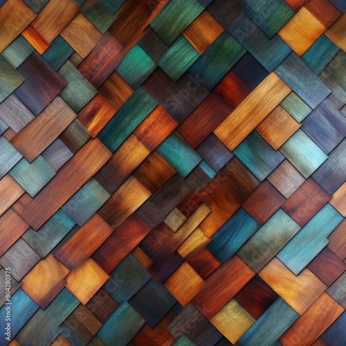 Detailed view of a vibrant wooden wall with various hues and textures