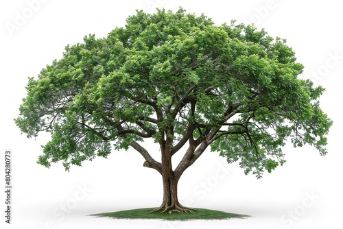 A huge tree with green foliage stands by itself on a white background. Generative Ai