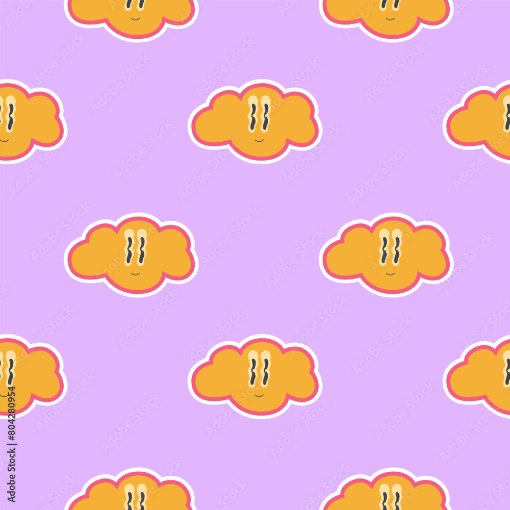 Bright cartoon groovy clouds in 2000s style seamless pattern on a light background