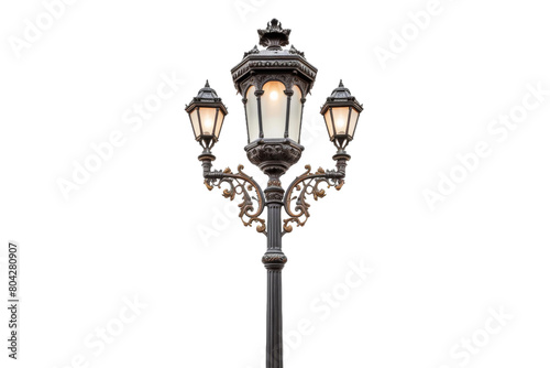 Illuminated Twins: A Duo of Lights Atop a Majestic Lamp Post. On a White or Clear Surface PNG Transparent Background.