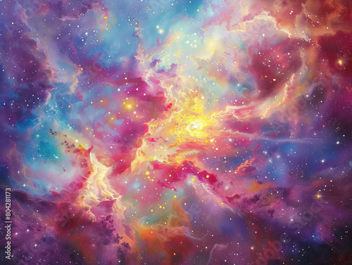 A mesmerizing piece of digital art, focusing on colorful nebulae and a galactic motif that suggests the wonders of the universe