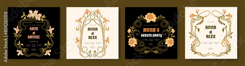Art Nouveau floral templates. Wedding invitations. Vector.