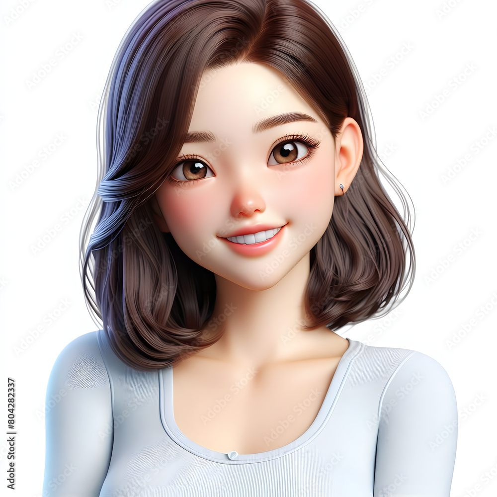 Happy Asian cartoon character girl, young woman portrait, female, happy mood, feeling expression concept, beautiful eyes, 3d style, isolated on a white background Happy Asian cartoon character girl, young woman portrait, female, happy mood, feeling expression concept, beautiful eyes, 3d style, isolated on a white background