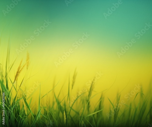 Vibrant Green Grass Field with Yellow Gradient Background Nature Backdrop