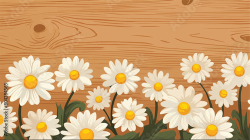 Fresh chamomile flowers on wooden background 2d fla © Vector