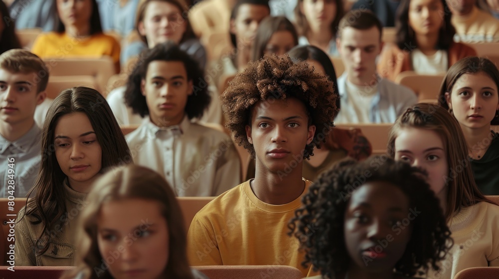 Multiethnic group of university students in lecture hall Multiethnic group of university students in lecture hall