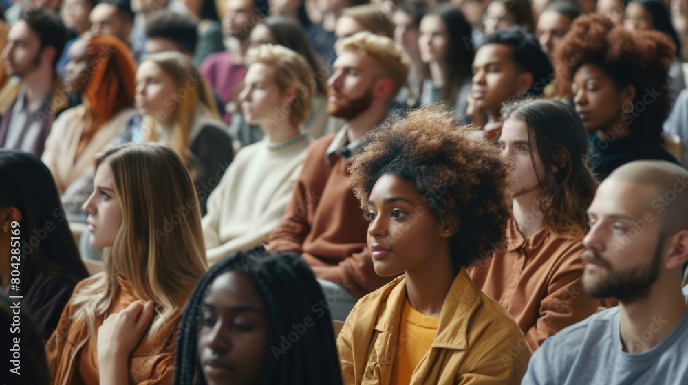 Multiethnic group of university students in lecture hall Multiethnic group of university students in lecture hall