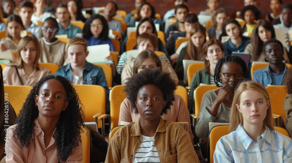 Obraz premium Multiethnic group of university students in lecture hall