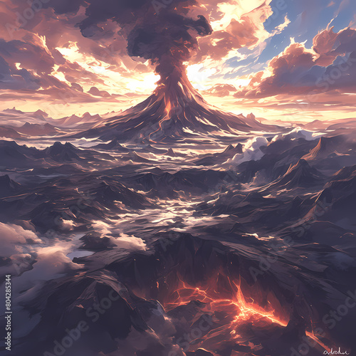 Majestic Volcanic Eruption: Captivating Natural Phenomenon photo