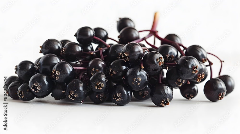 a cluster of elderberries, detailed and dark, perfectly centered on a stark white backdrop. a cluster of elderberries, detailed and dark, perfectly centered on a stark white backdrop.