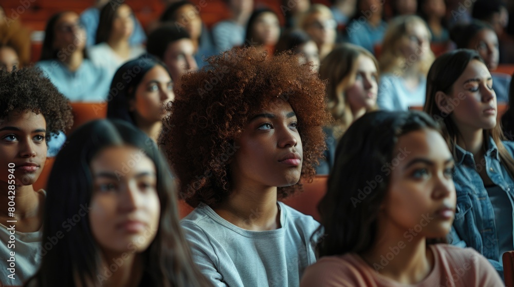 Multiethnic group of university students in lecture hall Multiethnic group of university students in lecture hall