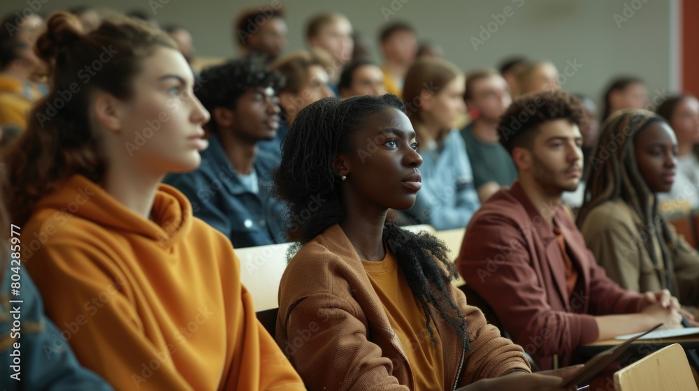 Fototapeta premium Multiethnic group of university students in lecture hall