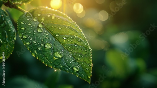 Morning Dew on Vibrant Green Leaf