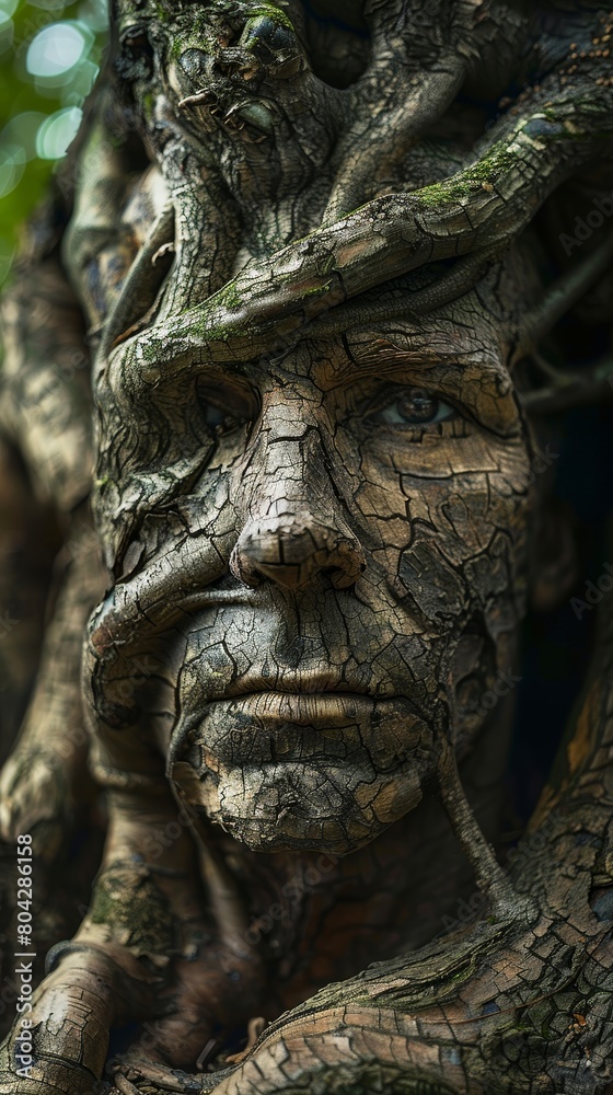 Realistic Tree Face Sculpture in Natural Setting Realistic Tree Face Sculpture in Natural Setting