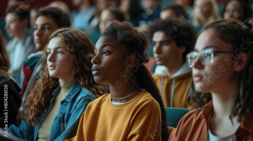 Multiethnic group of university students in lecture hall