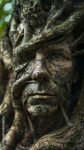 Realistic Tree Face Sculpture in Natural Setting