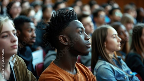Multiethnic group of university students in lecture hall © millenius
