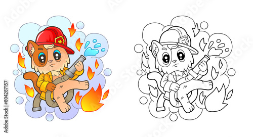 cute little cat fireman, illustration design