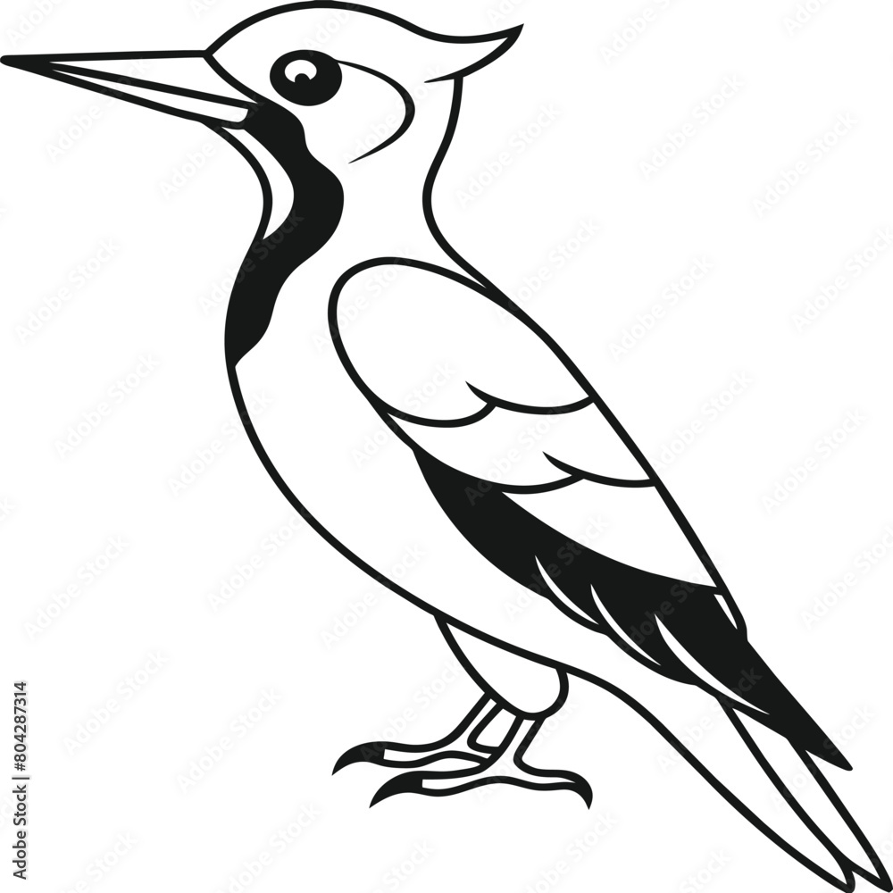 Obraz premium Woodpecker coloring pages. Woodpecker bird outline. Bird line art for coloring book