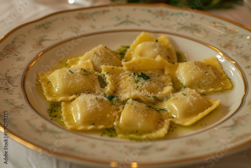sweet ravioli a large plate with jagged edges