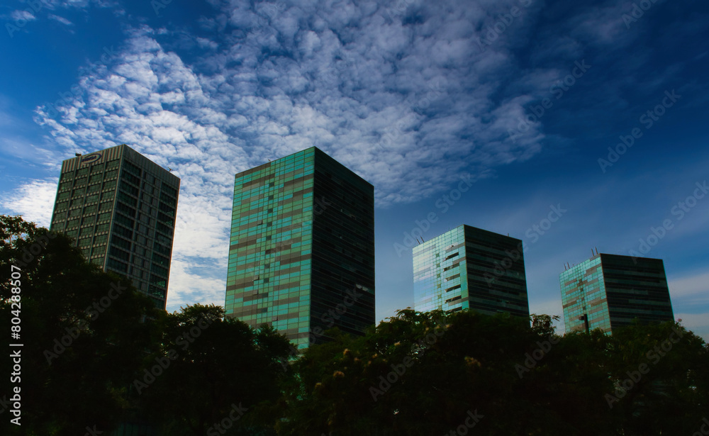 Modern Business District with Glass Skyscrapers in Barcelona