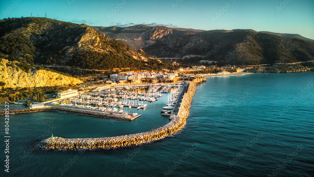 Aerial Panorama of Garraf's Rugged Coastline and Turquoise Waters, Barcelona