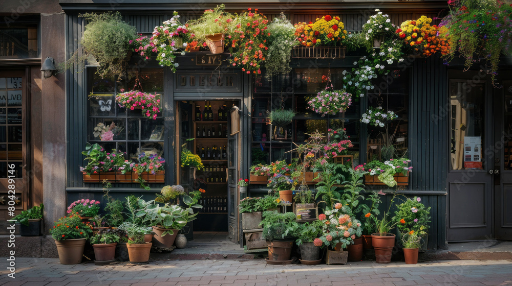 A flower shop with a lot of potted plants and flowers A flower shop with a lot of potted plants and flowers