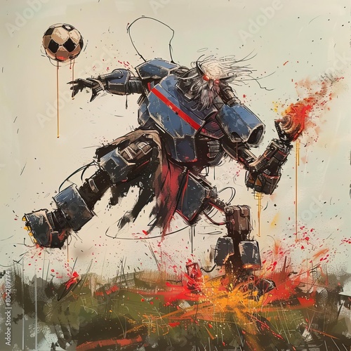A robot playing soccer with a flamethrower photo