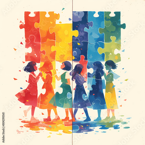 Inclusive Greeting Card Featuring Rainbow Silhouettes of Girls in Diverse Outfits