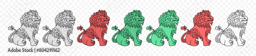 Lion in chinese or oriental style, graphic design. Animal, beast, sculpture and statue, vector design and illustration