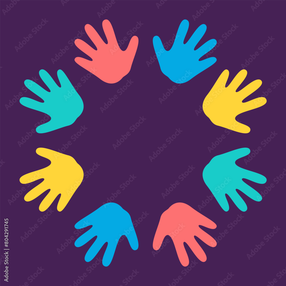 Children's Day Hand Palm Round Frame. Kids Hand Imprint Border ...