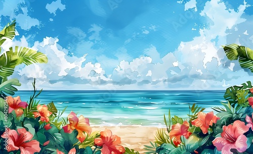 ハイビスカスと青い海