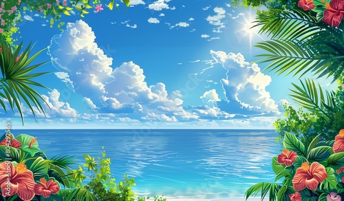 ハイビスカスと青い海