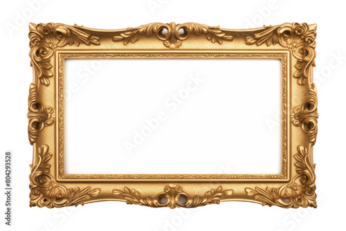 Gilded Elegance: A Golden Frame on a Blank Canvas. On a White or Clear Surface PNG Transparent Background.