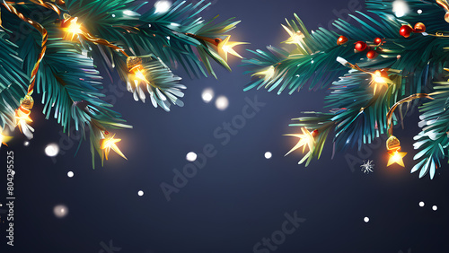 A holiday-themed border of tangled branches with twinkling Christmas lights, transparent background, digital rendering suitable for festive designs © Luisa