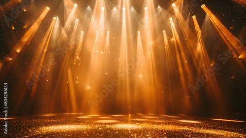 Golden Spotlights Illuminating the Stage: A Dazzling Theater Performance photo