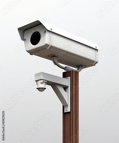 Security Camera Mounted on Wooden Pole